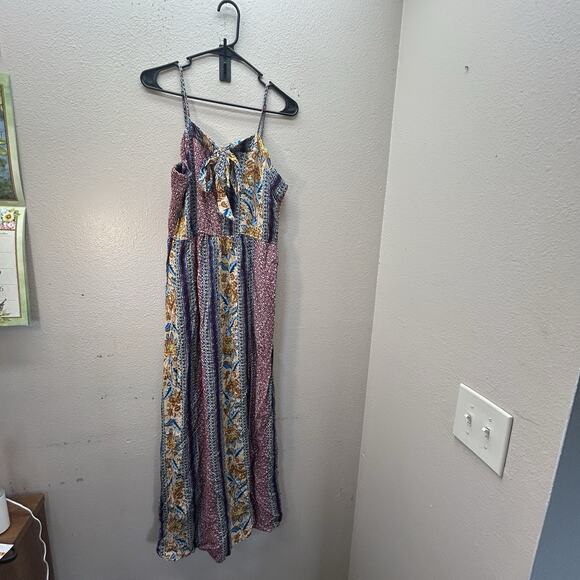 Band of Gypsies Tie Front Smocked Boho Print Floral Dress Maxi Summer Festival - Picture 1 of 8